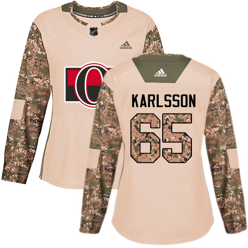 Adidas Senators #65 Erik Karlsson Camo Authentic Veterans Day Women's Stitched NHL Jersey
